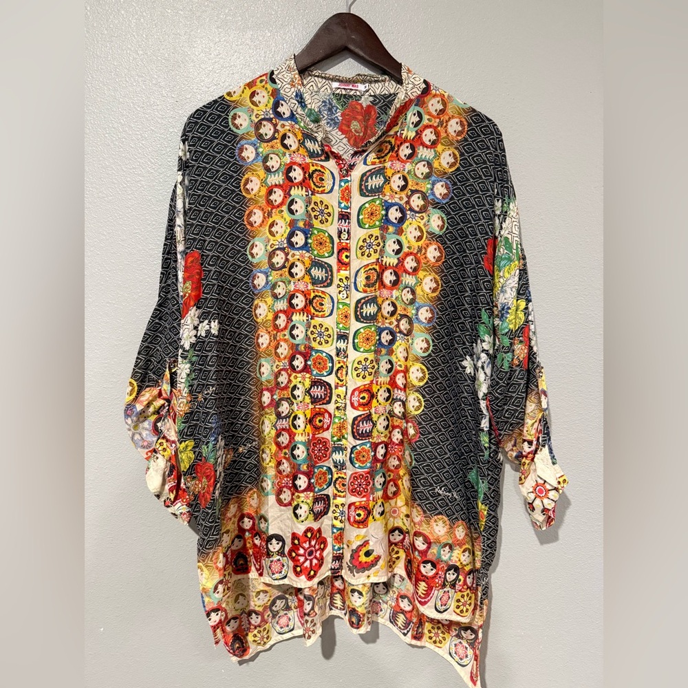Johnny Was Babette Blouse Silk Nesting Doll Tunic M